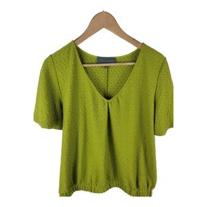 Anthropologie Sunday In Brooklyn Green V-Neck Blouse Sz Large Cinch Waist